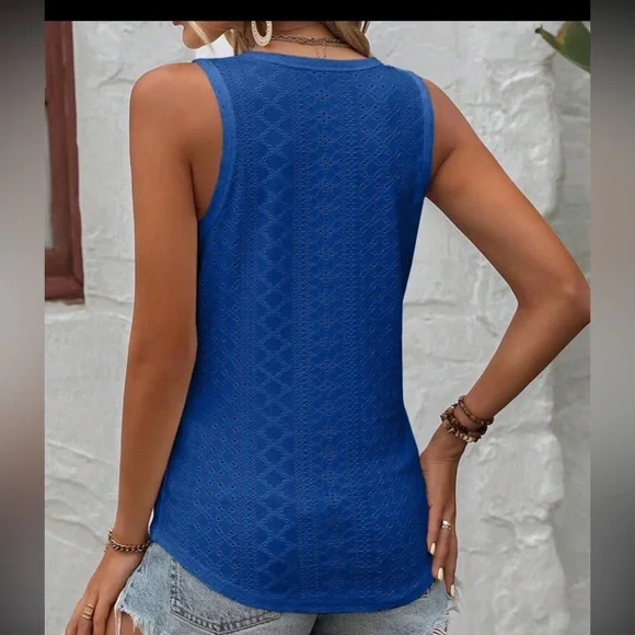 Royal Blue Eyelet Tank top - Picture 2 of 3